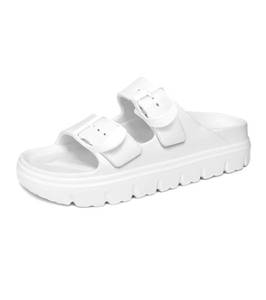 lot 4036 image: Haifago Womens White Platform Sandals with Arch Support, Lightweight Foam Slip on Chunky Slides, Comfortable Summer Beach Flat Sandals