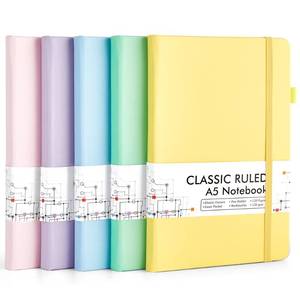 lot 5638 image: feela 5 Pack Notebooks Journals Bulk, Hardcover Classic Ruled Lined Journals with Pen Holder for Women Girls School Business Supplies, with 5 Black Pens, 120 GSM, 5.1x8.3, A5, Pastel Colors