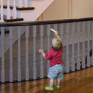 lot 5645 image: Stairway Net, Baby Gate for Stairs with No Drilling, Baby Safety Banister Guard Rail Net, 18 ft L x 2.66 ft H, Safety Net Balcony Banister Stair Net for Child, Small pet,Toy- Indoor & Outdoor(Black)