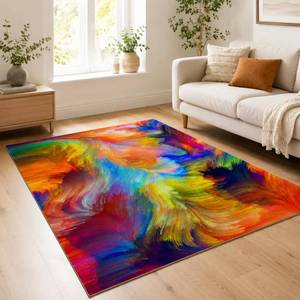 lot 5647 image: Abstract Ink Area Rugs 3x5ft Modern Style Art Multicolor Paint Background Rug,Colorful Aurora Color Swirl Watercolor Wave Mats,Home Decor Machine Washable Carpet