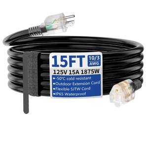 lot 5653 image: cismorvex 15ft OutdoorIndoor Extension Cord with Lighted 103 Gauge, Black