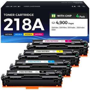 lot 5666 image: 218A Toner Cartridges Set with Chip 4-Pack 3301fdw Replacement for HP 218A W2180A W2181A W2182A W2183A 218X W2180X Compatible with HP Color LaserJet Pro MFP 3301cdw 3301sdw 3201dw Printers Ink Black