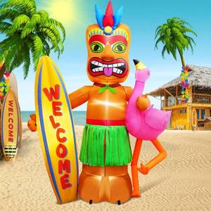 lot 5676 image: inslife 6FT Tall Luau Party Inflatable Tiki and Flamingo Surfboard Outdoor Decoration, Blow Up Tiki Inflatables Welcome Sign Built-in 6 LEDs for Beach Tropical Pool Surfing Party Supplies