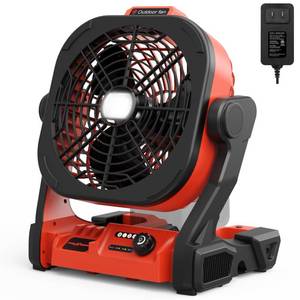 lot 5692 image: TREXEEN Battery Operated Fan for Milwaukee M18 battery, Portable Fan with AC Adapter & LED Lights, 4 Speeds & Hook, CordlessCampingBattery Powered fan, for Outdoor Jobsite (Battery Not Included)