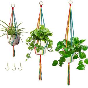 lot 6135 image: HOWMAX Rainbow Macrame Plant Hangers Indoor Outdoor, 3 Pack Different Size Flower Pot Holder Hanging Plant Holder for Windows Garden Boho Home Decor