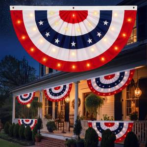 lot 6137 image: Tegeme 6 Pack LED Patriotic Bunting Banner 4 x 2 Ft Lighted Half Fan American Flag Bunting Red White Blue Star Hanging Decor for 4th of July Decorations Outdoor 250th Anniversary Independence Day