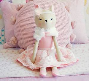 lot 6147 image: Inspired by Jewel Dixie the Deer Plush Doll  Handmade Stuffed Woodland Animal Toy for Kids & Young Girls  Cute Pink & White Nursery Decor for Children  Soft Cotton Linen Material  20-inch Tall