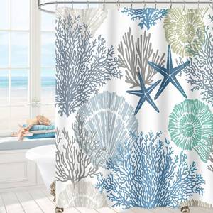lot 6149 image: Nautical Coastal Beach Ocean Theme Shower Curtains for Bathroom, 72x72