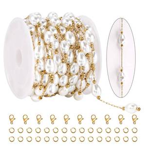 lot 6156 image: KYUNHOO 13FT Gold Plated Pearl Chain for Jewelry Making Thin Paperclip Bulk