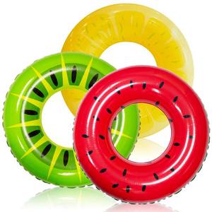 lot 6168 image: JOYIN Inflatable Swim Tube Raft (3 pack) with Summer Fruits Painting, Pool Toys for Swimming Pool Party Decorations