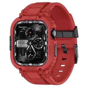 lot 6169 image: amBand Bands Case Compatible with Apple Watch Series 1110 46mm for Men, M1 Sport Rugged Heavy Duty Cover Tactical Strap Military Grade Protective Bumper Protector for iWatch 46 mm - Mars Red