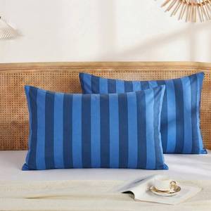 lot 6189 image: Merryword King Size Pillowcases, 100% Cotton Pillow Cases, Blue and Navy Striped Pillowcases, Soft Breathable Wide Stripes Pillow Covers, Set of 2
