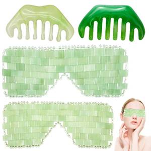 lot 6192 image: Jade Eye Mask 2 Pcs Jade Eye Mask for Facials can Relieve Puffiness and Relieve Eye Cover (Comes with Massage M-Shaped Comb 1, Eight-Tooth Comb 1)
