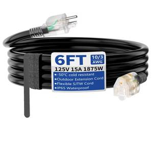 lot 6197 image: cismorvex 6ft OutdoorIndoor Extension Cord with Lighted 103 Gauge, Black