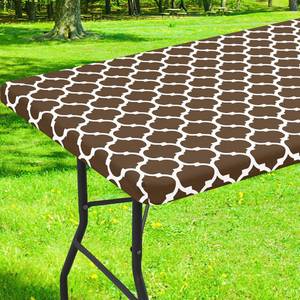 lot 6203 image: Smiry Rectangle Picnic Table Cover, Waterproof Elastic Fitted Camping Tablecloths for 8 Foot Tables, Wipeable Flannel Backed Vinyl Tablecloth Protector for Indoor, Outdoor (Brown, 30x96 Inches)