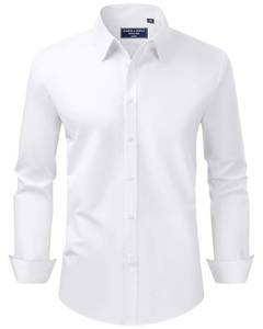 lot 6206 image: Alimens & Gentle White Button Down Shirt Men Regular Fit Stretch Stain Shield Long Sleeve Solid Party Wedding Shirts,White,Medium