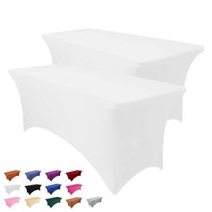 lot 6207 image: Heochy 2 Pack 6FT Table Cloth for Rectangle Tables - White Christmas Tablecloth Rectangular Fitted Stretch Spandex Table Covers 6 ft for Birthday, Cocktail, Wedding, Banquet Spring Outdoor Party