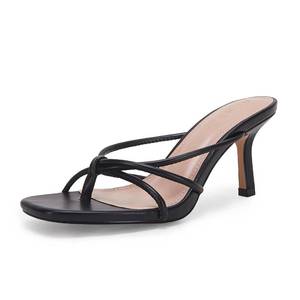 lot 6209 image: LAICIGO Womens Square Toe Stiletto Heeled Sandals Thong Knot Slip On Leather Backless Mules size 8