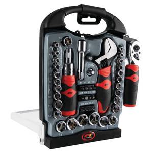 lot 6217 image: Performance Tool W39000 45-Piece Stubby Ratchet, Wrench, Bit and Socket Set