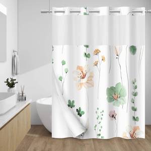 lot 6219 image: WITHLOC No Hook Floral Shower Curtain with Liner, Sage Green, 71x77