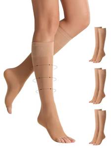 lot 6238 image: Yilamy 8-10 mmHg Open Toe Compression Socks, Sheer Knee High Women 3 Pairs size l
