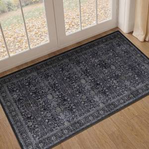 lot 6243 image: Jainmy Dark 2x4 Entryway Rug, Vintage Door Mat Indoor Entrance Entry Way, Washable Non Slip Low Pile Thin Small Runner Rug for Kitchen Floor Sink Area Bathroom Bedside, Earth Tone Muted Midnight