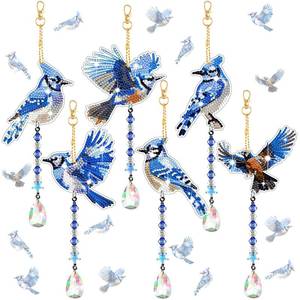 lot 6253 image: Perthlin 6 Pcs 5d Diamond Art Blue Jay Diamond Painting Winter Blue Ornaments Crystal Wind Chimes Kit Double Sided Jay Ornaments with Crystal Pendant for Winter Tree Home Garden Hanging Ornament