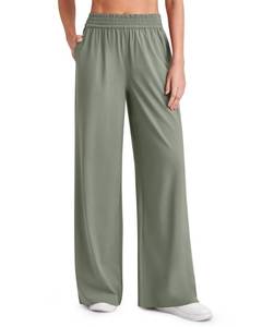 lot 6254 image: G4Free Flowy Beach Pants for Women Pull On Palazzo,Gray Olive,L,Petite