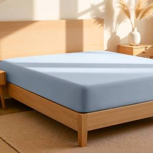 lot 6265 image: Bare Home 100% Organic Cotton Percale Fitted Sheet (Twin, Dusty Blue)