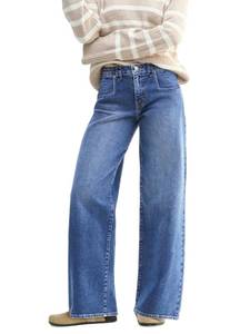 lot 6267 image: EMMIOL Baggy Straight Leg Jeans Women, Mid-High Rise Denim Pants, Y2K Vintage Distressed Stretchy Loose Fit with Large Pocket��Boyfriend Wide Leg Trousers Casual, Blue size s