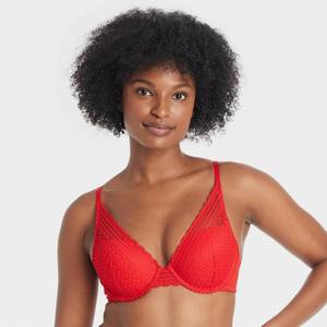 lot 6269 image: Womens Plunge Push-Up Bra - Auden Wowzer Red 34DD