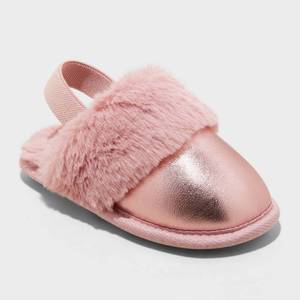 lot 6272 image: Toddler Lila Metallic Scuff Slippers - Cat & Jack Pink 7T-8T IndoorOutdoor, Slip-On, Closed Round Toe