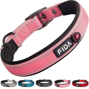 lot 6284 image: Fida Heavy Duty Dog Collar, Ultra Comfortable Soft Neoprene Padded, Adjustable Reflective Nylon Pet Collar with Durable Metal Belt Buckle for Medium Breeds (M, Pink)