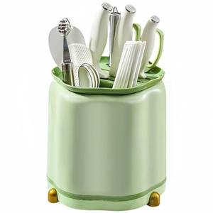 lot 6286 image: 360° Rotating Knife Block,Multifunctional Plastic Kitchen Utensil Holder,Large Capacity Knives Block,Chopsticks Knife Block Utensil Stand for Kitchen Counter (Green)