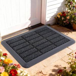 lot 6287 image: Linoows Heavy Duty Door Mat - DIY Interlocking Design, Dirt Trapper Front Doormat, 27.5x19.7 Inch All-Season Welcome Door Mats Non-Slip for Indoor Outdoor Entrance Home Commercial, Gray