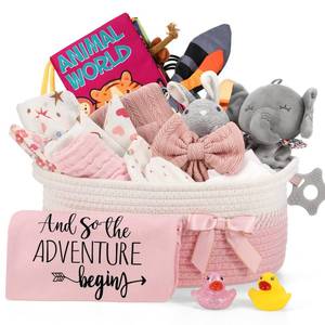 lot 7301 image: Zopeal 22 Pcs Deluxe New Baby Gift Basket, Baby Shower Gifts Essentials Stuff for Girls Newborn Baby Girls Gift Set for Expecting Moms Gifts Diaper Caddy Organizer