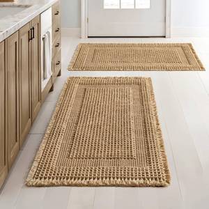 lot 7311 image: MIULEE Set of 2 Waffle Bathroom Rugs Brown Boho Bath Mat 24x36 in