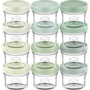 lot 7314 image: KeaBabies 12pk 4oz Glass Baby Food Containers with Lids, Leak-Proof (Sage)