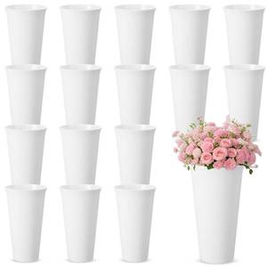 lot 7317 image: Ninehaoou 16 Pack Flower Buckets 9.84 Inch Plastic Flower Vases Modern Round Vases for Centerpieces Floral Display Decorative Buckets for Table Home Wedding Decorations (Pure White)