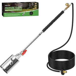 lot 7322 image: Propane Torch Weed Burner Kit, Heavy Duty High Output Blow Torch Flamethrower with Self Igniter & 10FT Hose for Weeding, Roofing, Ice Melting, Road Marking,Charcoal (34IN)