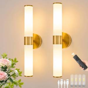lot 7337 image: Morauroral Gold Battery Operated Wall Sconces Set of 2, Rechargeable Wall Lights with Remote Control, 20 Inch Modern Wireless Wall Lamp for Bedroom, Living Room (Bulbs Included)