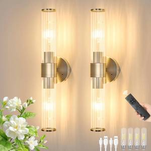 lot 7339 image: Morauroral Sand Nickel Battery Operated Wall Sconces Set of Two, Rechargeable Wall Sconce with Dimmable Remote Control, 20 Inch Wireless Sconce Wall Light for Bedroom, Living Room (Bulbs Included)
