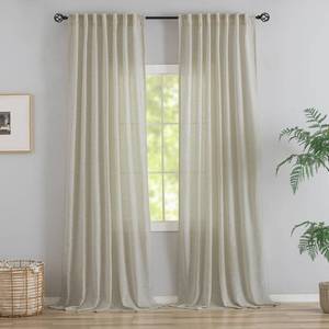 lot 7351 image: Primitive Linen Curtains 102 inches Long 2 Panels for Living Room- 8.5 FT Extra Long Back Tab Hooks Belt Pinch Pleated Curtains,Semi Sheer Linen Drapes Ceiling to Floor for Large Window,Tan Beige