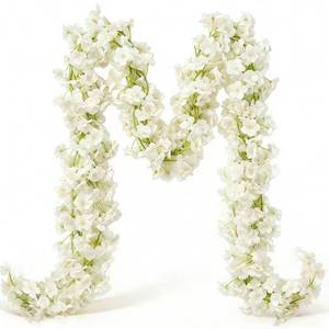 lot 7352 image: YRIOWMI 10PCS 59FT Artificial Silk Cherry Blossom Garland, Hanging Sakura Flower Vines for Wedding Party Home Arch Office Sakura Decor (White)