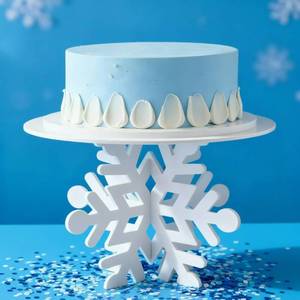 lot 7365 image: Lallisa 12 Snowflake Frozen Cake Stand White 3D Snowflake PVC Cake Decorations with Engraved Snow Themed Holder Winter Dessert Stand Centerpieces for Frozen Winter Birthday Party Supplies
