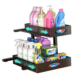 lot 7376 image: Beleeb Under Sink Organizer, Extra-Wide Upgrade, 1-Pack of 2-Tier Metal Slide Out Cabinet Organizer, Height Adjustable Organization and Storage Series, BathroomCabinetKitchen organization, Black