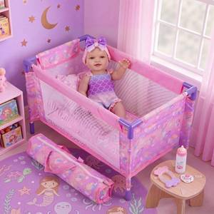 lot 8398 image: BABESIDE Baby Doll Crib Playset with Bedding & Accessories, Portable Baby Doll Crib for 18 Inch Dolls, Pretend Play Gift for Girls