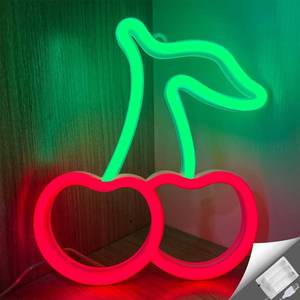 lot 8404 image: Cherry Neon Sign Red Green Cherries Neon Light 7.5  8.9IN Cherry Neon Sign