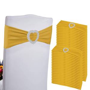 lot 8418 image: Zrlljp 100PCS Spandex Stretch Gold Chair Sashes Bows Universal Elastic Chair Cover Bands Ties with Buckle Slider for Wedding Party Birthday Reception Event Banquet Decoration(Gold)