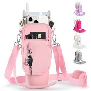 lot 8424 image: linmaya Water Bottle Carrier Bag with Phone Pocket for Stanley Cup 4030oz,Insulated Neoprene Water Bottle Holder Cross-boday Bag with Adjustable Shoulder & Handheld Strap Stanley Cup Accessories